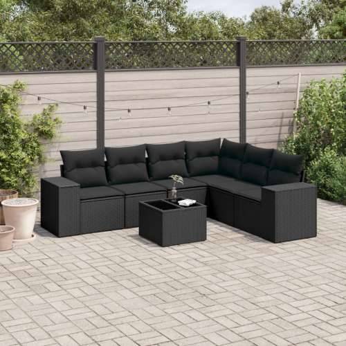 Vrtna garnitura - 7-dijelni set vrtnih sofa od poliratana s jastucima crni - Crna Sa stolom 1 Cijena