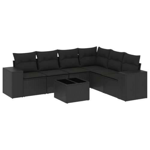 Vrtna garnitura - 7-dijelni set vrtnih sofa od poliratana s jastucima crni - Crna Sa stolom 1 Cijena