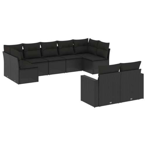 Vrtna garnitura - 9-dijelni set vrtnih sofa s jastucima crni od poliratana Cijena