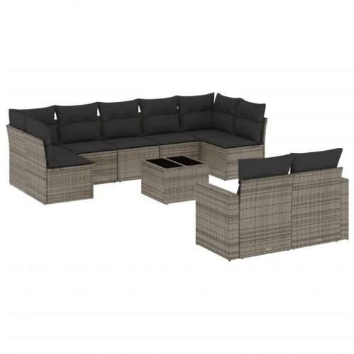 Vrtna garnitura - 10-dijelni set vrtnih sofa od poliratana s jastucima sivi - Siva 1 Sa stolom Cijena