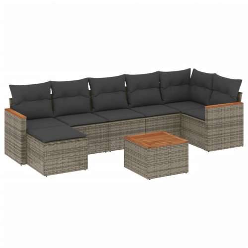 Vrtna garnitura - 8-dijelni set vrtnih sofa od poliratana s jastucima sivi - Siva Sa stolom 1 Cijena
