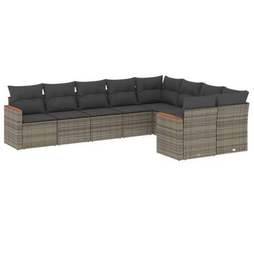 Vrtna garnitura - 9-dijelni set vrtnih sofa od poliratana s jastucima sivi - Siva Bez stola 1 Cijena