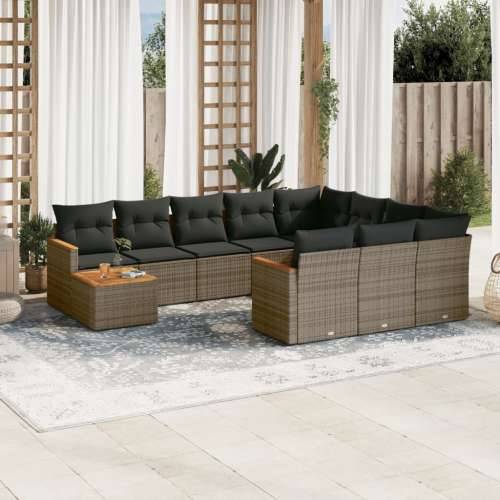 Vrtna garnitura - 11-dijelni set vrtnih sofa od poliratana s jastucima sivi - Siva 1 Cijena