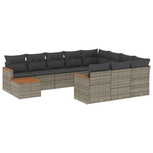 Vrtna garnitura - 11-dijelni set vrtnih sofa od poliratana s jastucima sivi - Siva 1 Cijena