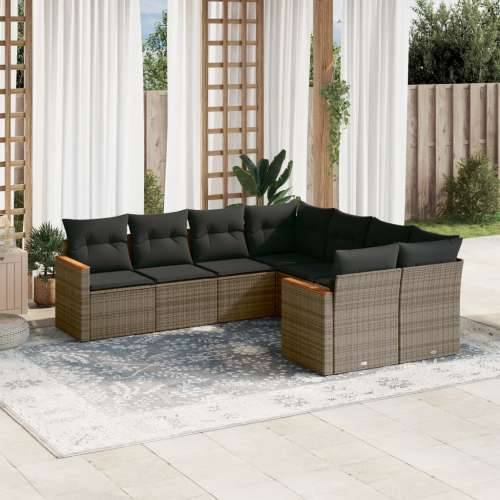 Vrtna garnitura - 8-dijelni set vrtnih sofa od poliratana s jastucima sivi - Siva 1 Cijena