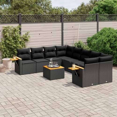 Vrtna garnitura - 9-dijelni set vrtnih sofa s jastucima crni od poliratana - Crna 1 Cijena