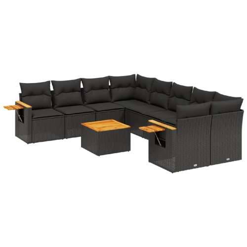 Vrtna garnitura - 9-dijelni set vrtnih sofa s jastucima crni od poliratana - Crna 1 Cijena