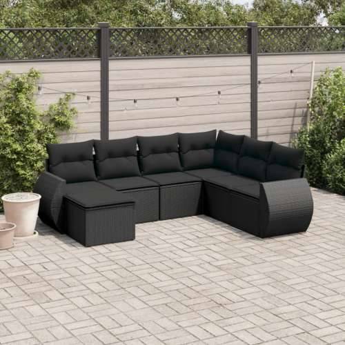 Vrtna garnitura - 7-dijelni set vrtnih sofa od poliratana s jastucima crni - Crna 1 Bez stola Cijena