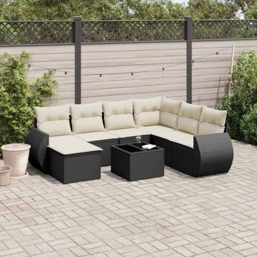 Vrtna garnitura - 8-dijelni set vrtnih sofa od poliratana s jastucima crni - Crna i krem 1 Sa stolom Cijena