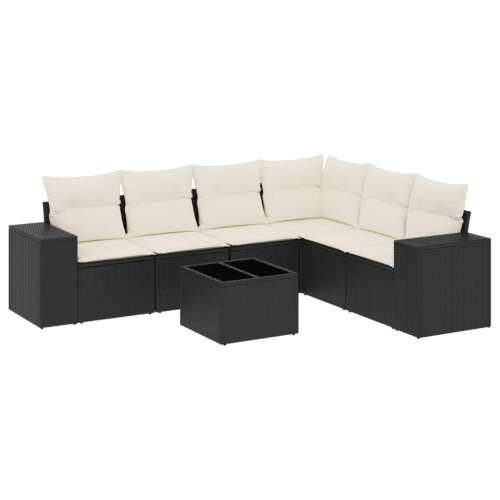 Vrtna garnitura - 7-dijelni set vrtnih sofa od poliratana s jastucima crni - Crna i krem Sa stolom 1 Cijena