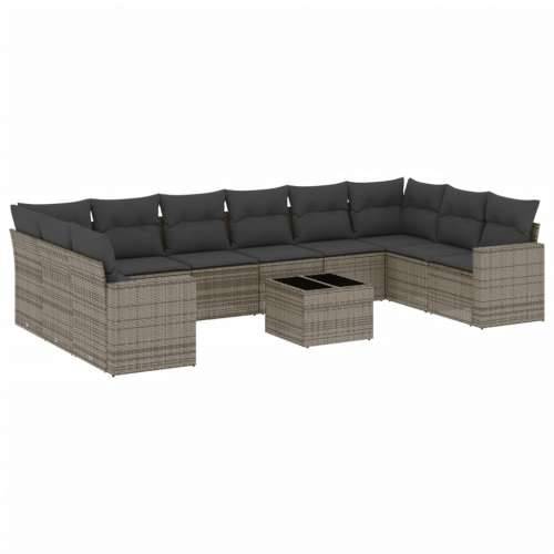 Vrtna garnitura - 11-dijelni set vrtnih sofa od poliratana s jastucima sivi - Siva 1 Sa stolom Cijena