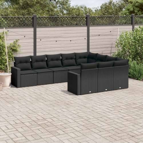 Vrtna garnitura - 10-dijelni set vrtnih sofa s jastucima crni od poliratana - Crna 1 Bez stola Cijena