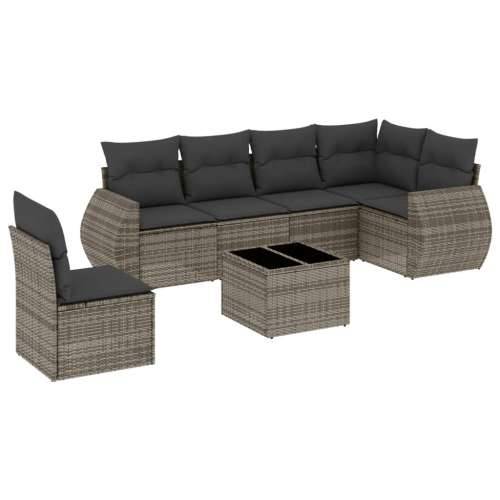 Vrtna garnitura - 7-dijelni set vrtnih sofa sivi od poliratana - Siva Sa stolom 1 Cijena