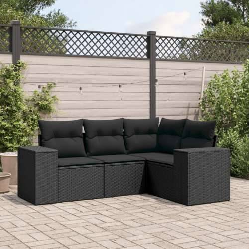 Vrtna garnitura - 4-dijelni set vrtnih sofa od poliratana s jastucima crni - Crna Bez stola 1 Cijena