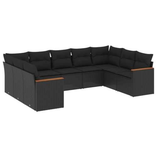 Vrtna garnitura - 9-dijelni set vrtnih sofa s jastucima crni od poliratana - Crna Bez stola 1 Cijena