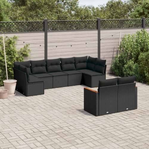 Vrtna garnitura - 9-dijelni set vrtnih sofa s jastucima crni od poliratana - Crna Bez stola 1 Cijena