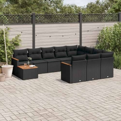 Vrtna garnitura - 11-dijelni set vrtnih sofa od poliratana s jastucima crni - Crna 1 Cijena