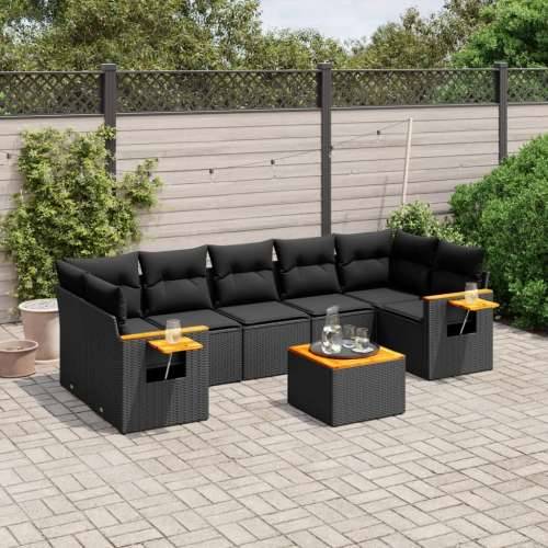 Vrtna garnitura - 8-dijelni set vrtnih sofa od poliratana s jastucima crni - Crna 1 Cijena