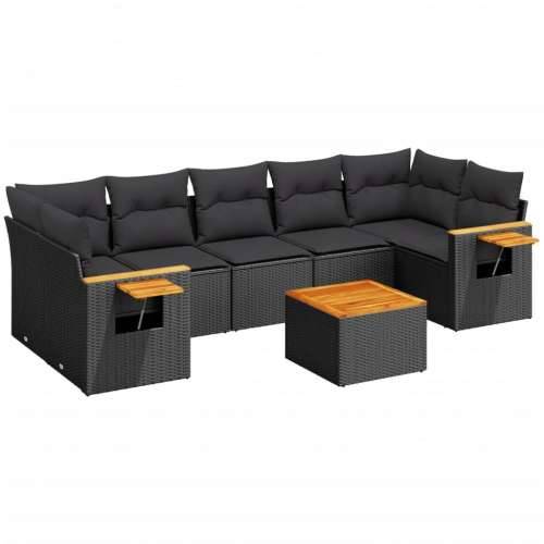 Vrtna garnitura - 8-dijelni set vrtnih sofa od poliratana s jastucima crni - Crna 1 Cijena