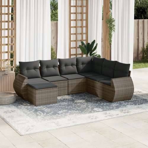Vrtna garnitura - 7-dijelni set vrtnih sofa sivi od poliratana - Siva 1 Bez stola Cijena