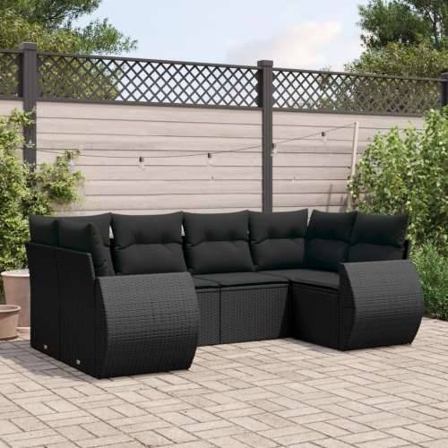 Vrtna garnitura - 6-dijelni set vrtnih sofa s jastucima crni od poliratana - Crna 1 Cijena