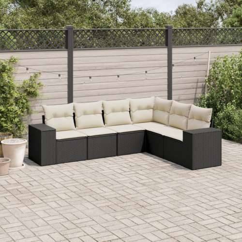 Vrtna garnitura - 6-dijelni set vrtnih sofa s jastucima crni od poliratana - Crna i krem Bez stola 1 Cijena