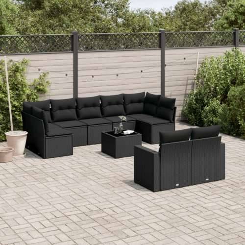 Vrtna garnitura - 10-dijelni set vrtnih sofa s jastucima crni od poliratana - Crna 1 Sa stolom Cijena