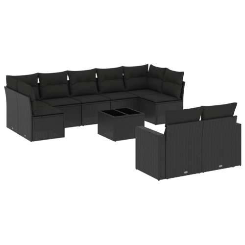 Vrtna garnitura - 10-dijelni set vrtnih sofa s jastucima crni od poliratana - Crna 1 Sa stolom Cijena