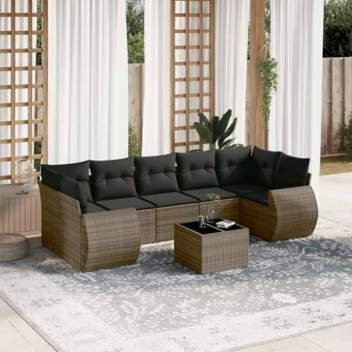 Vrtna garnitura - 8-dijelni set vrtnih sofa od poliratana s jastucima sivi - Siva 1 Cijena