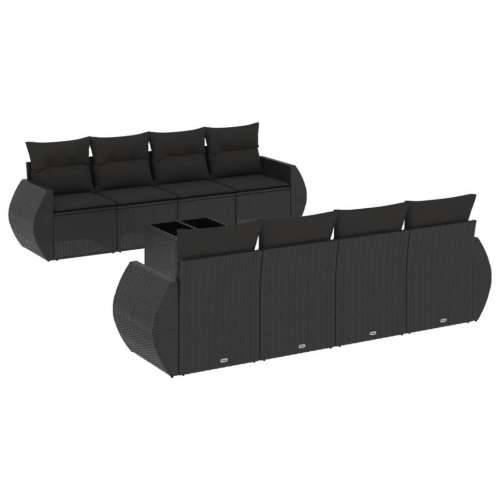 Vrtna garnitura - 9-dijelni set vrtnih sofa s jastucima crni od poliratana - Crna 1 Cijena