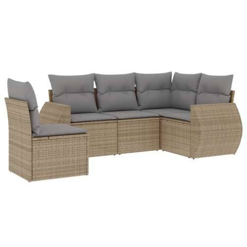 5-dijelni vrtni set sofa s jastucima bež od poliratana - bež i siva Bez stola 1 Cijena