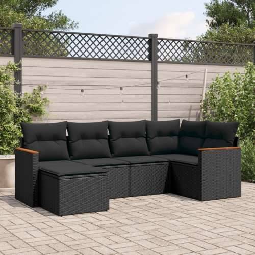 Vrtna garnitura - 6-dijelni set vrtnih sofa s jastucima crni od poliratana - Crna Bez stola 1 Cijena