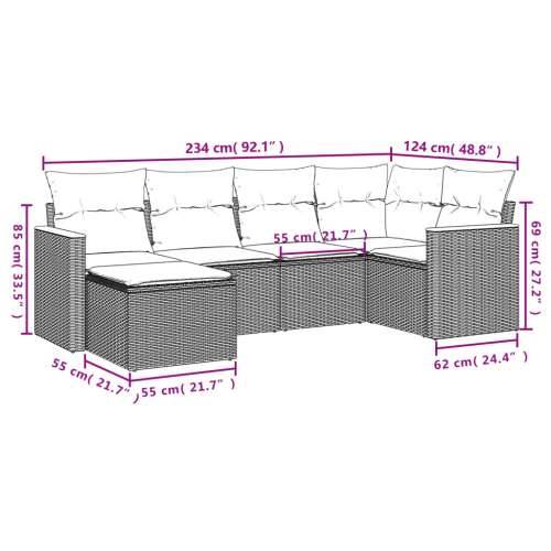 Vrtna garnitura - 6-dijelni set vrtnih sofa s jastucima crni od poliratana - Crna Bez stola 1 Cijena