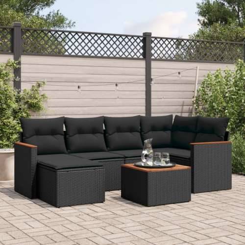 Vrtna garnitura - 7-dijelni set vrtnih sofa od poliratana s jastucima crni - Crna Sa stolom 1 Cijena