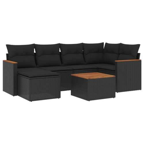 Vrtna garnitura - 7-dijelni set vrtnih sofa od poliratana s jastucima crni - Crna Sa stolom 1 Cijena