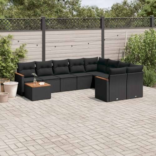 Vrtna garnitura - 10-dijelni set vrtnih sofa s jastucima crni od poliratana - Crna 1 Cijena