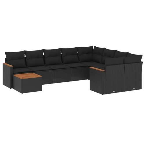 Vrtna garnitura - 10-dijelni set vrtnih sofa s jastucima crni od poliratana - Crna 1 Cijena