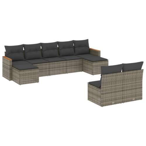 Vrtna garnitura - 9-dijelni set vrtnih sofa od poliratana s jastucima sivi - Siva Bez stola 1 Cijena