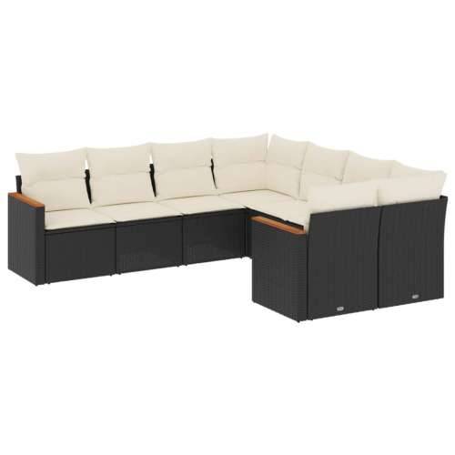 Vrtna garnitura - 8-dijelni set vrtnih sofa od poliratana s jastucima crni - Crna i krem 1 Cijena