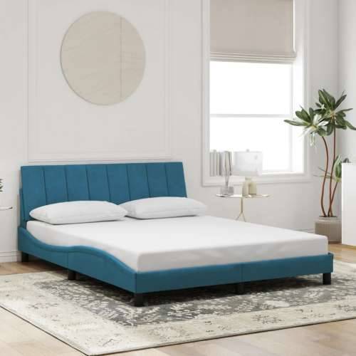 Okvir za krevet s uzglavljem plavi 160 x 200 cm baršunasti Plava 160 x 200 cm Cijena