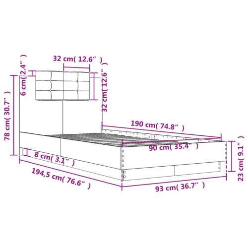 Okvir za krevet s uzglavljem siva boja hrasta 90x190 cm drveni - Sivi hrast sonoma 90 x 190 cm Cijena