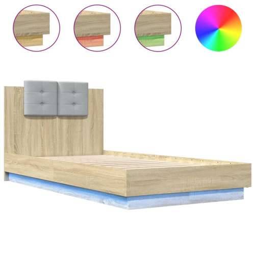 Okvir za krevet s uzglavljem i LED svjetlima boja hrasta sonome - sonoma hrast 90 x 190 cm Cijena