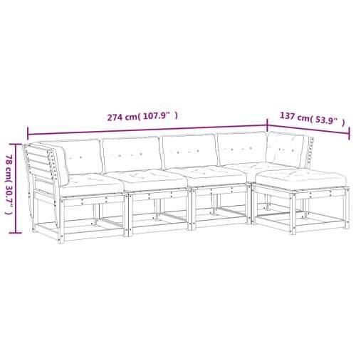 Vrtna garnitura - 5-dijelni set vrtnih sofa od masivne borovine s jastucima - Prirodna boja bora 1 Cijena