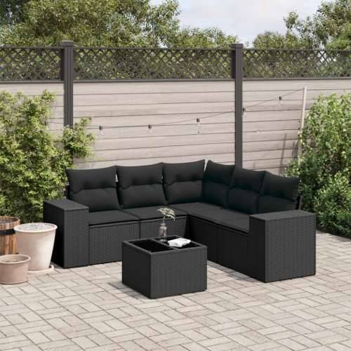 Vrtna garnitura - 6-dijelni set vrtnih sofa s jastucima crni od poliratana - Crna Sa stolom 1 Cijena