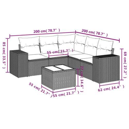 Vrtna garnitura - 6-dijelni set vrtnih sofa s jastucima crni od poliratana - Crna Sa stolom 1 Cijena