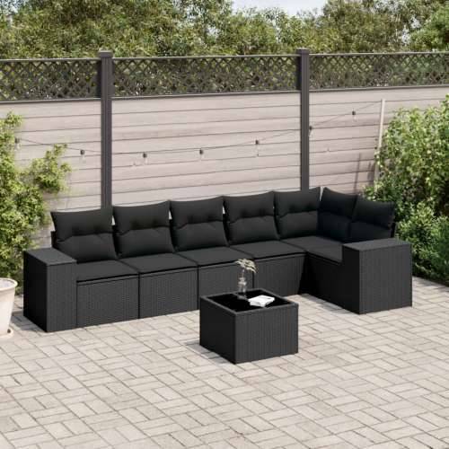 Vrtna garnitura - 7-dijelni set vrtnih sofa od poliratana s jastucima crni - Crna Sa stolom 1 Cijena