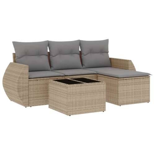5-dijelni vrtni set sofa s jastucima bež od poliratana - bež i siva Sa stolom 1 Cijena