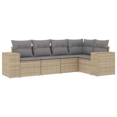 5-dijelni vrtni set sofa s jastucima bež od poliratana - bež i siva Bez stola 1 Cijena