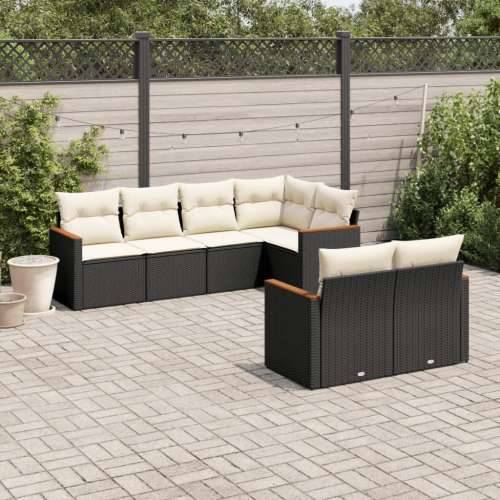 Vrtna garnitura - 7-dijelni set vrtnih sofa od poliratana s jastucima crni - Crna i krem 1 Cijena