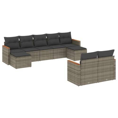 Vrtna garnitura - 9-dijelni set vrtnih sofa od poliratana s jastucima sivi - Siva Bez stola 1 Cijena